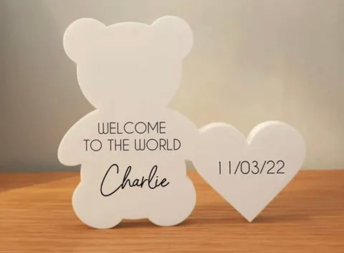 Clear Acrylic teddy and heart